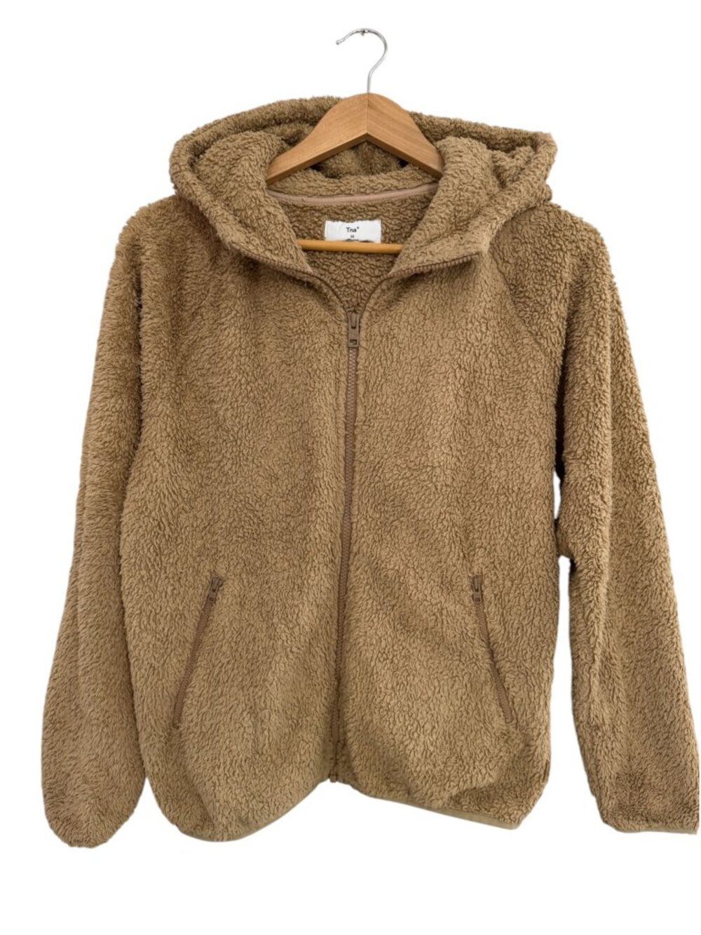 TNA Tan Sherpa Fleece Hooded Full Zip Jacket XS